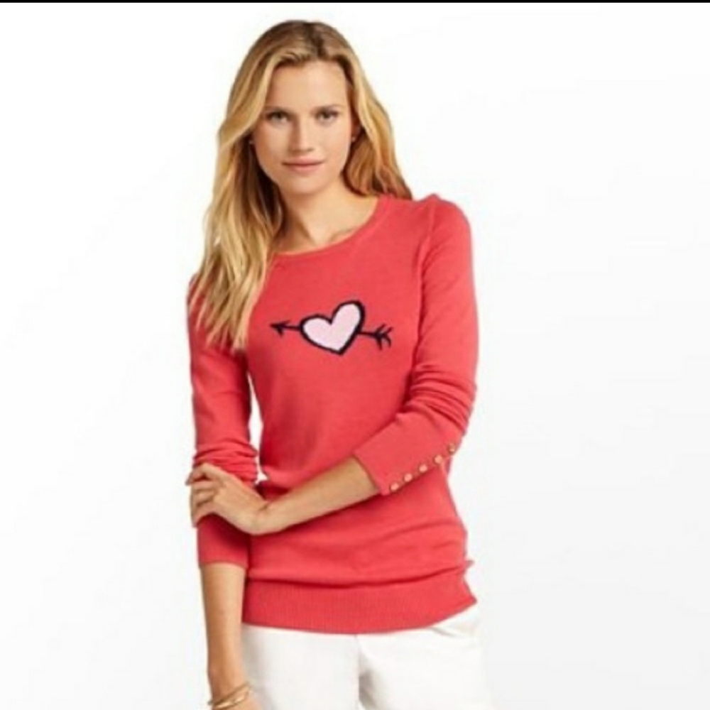 Lilly Pulitzer Pink Heart Sweater Gold Buttons